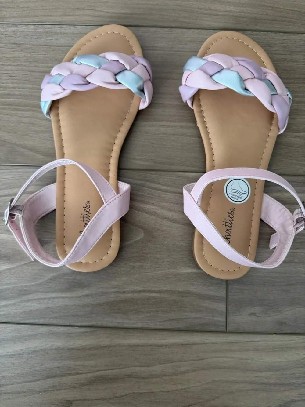 Braided Pastel Pink & Light Blue Ankle Strap Sandals